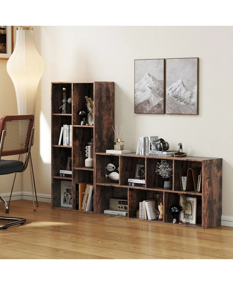 Sugift Vertical or Horizontal Freestanding Bookshelf with 7 Compartments