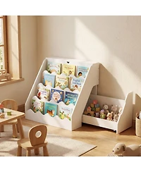 Sugift 2-In-1 Kids Bookshelf Toy Storage Organizer with 4-Layer Shelves Drawer and Flip Box
