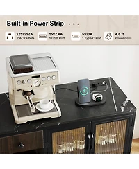 Sugift Buffet Sideboard with 2-Door Cabinet Power Outlets and Led Light