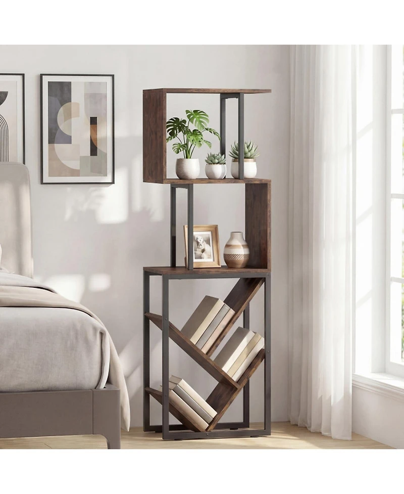 Sugift 6-Tier Floor Standing S-Shaped Geometric Tree Bookshelf Bookcase with Open Shelves