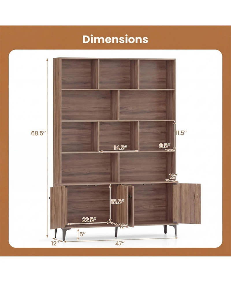 Sugift Bookshelf With 4 Doors and 2 Anti-Tipping Kits for Home Office