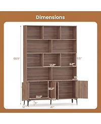 Sugift Bookshelf With 4 Doors and 2 Anti-Tipping Kits for Home Office