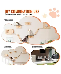 Hongge Seven Piece Wall Mounted Cat Shelf Set with Hammocks