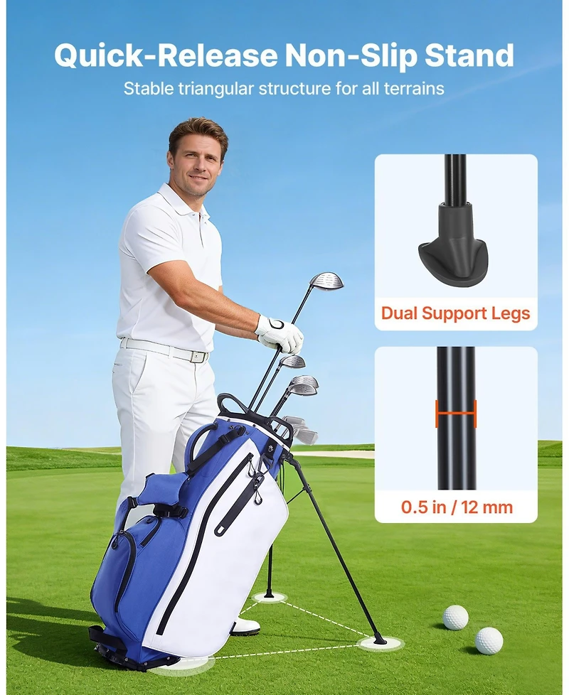 Hongge 7-Way Top Divider Golf Cart Stand Bag with Rain Hood