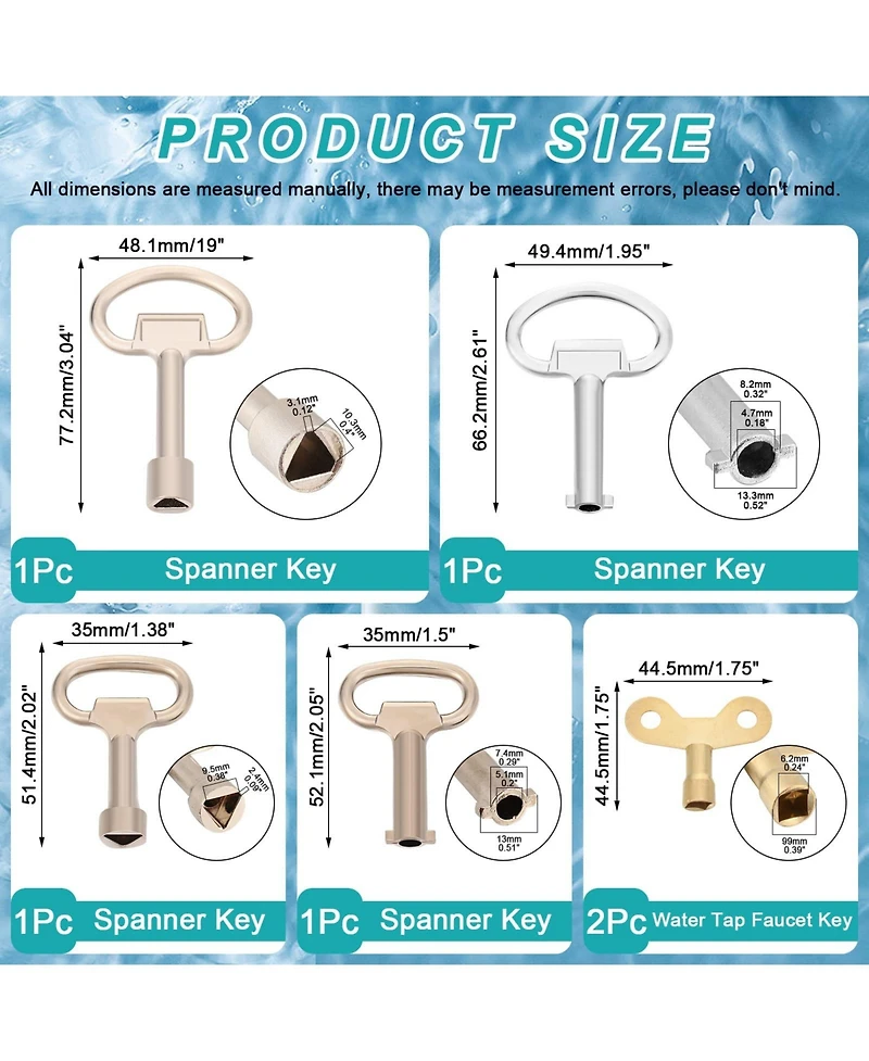 Xdovet Utility Key Kit Water Wrench Sillcock Radiator Meter Faucet Lock