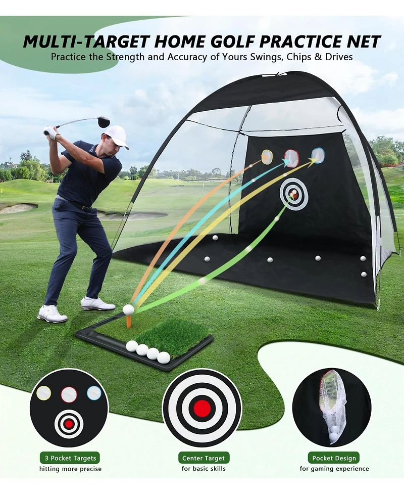 Aofar Golf Practice Net With Mat For Chipping Swing Driving Indoor Outdoor Gifts Golfers 10x7feet
