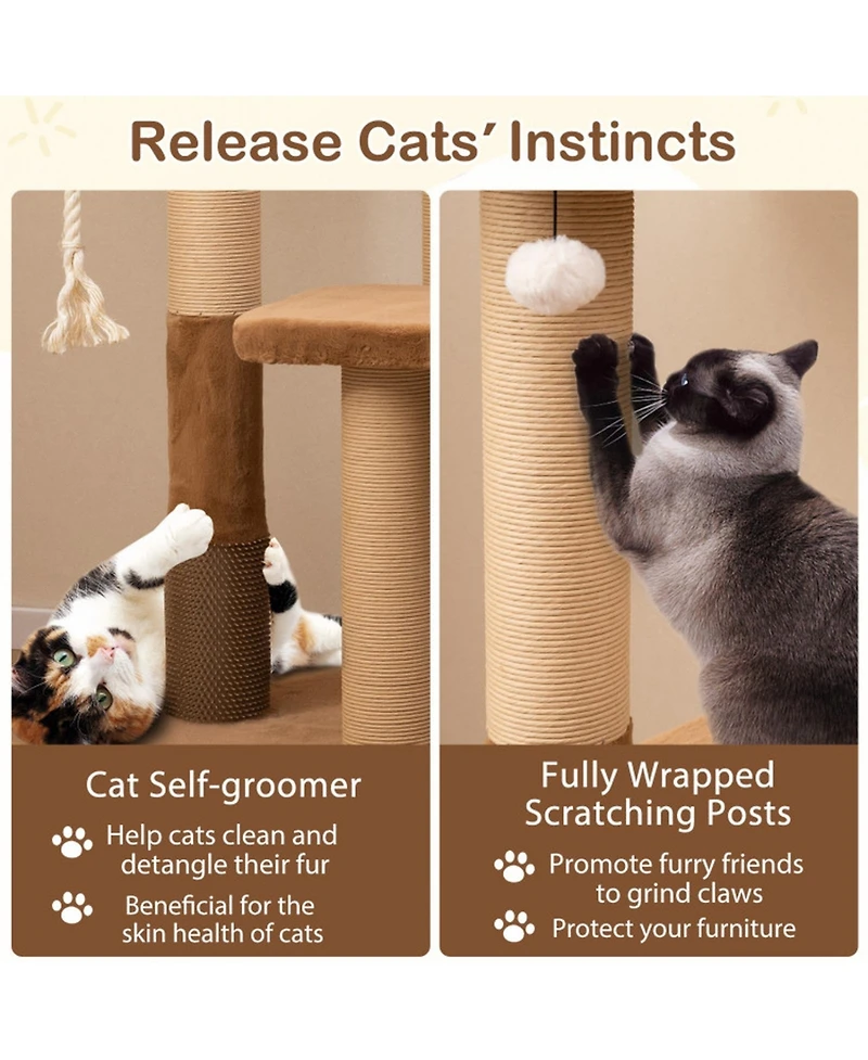 Sugift 44 in Modern Cat Tree for Indoor Cats with Plush Padded Perch and Dangling Ball