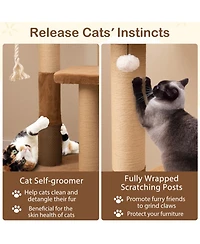 Sugift 44 in Modern Cat Tree for Indoor Cats with Plush Padded Perch and Dangling Ball