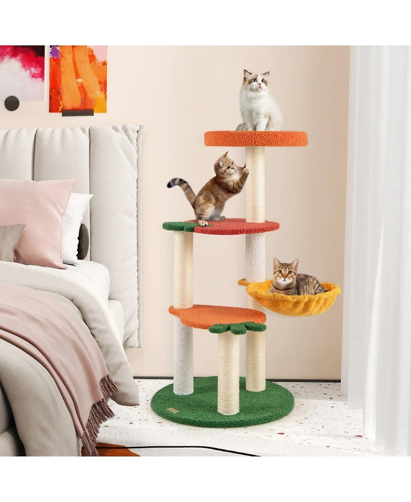 Sugift Multi-Level Cat Tree Pet Activity Center with Fruit-Shaped Platforms and Sisal Scratching Posts