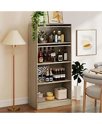 Sugift 4-Tier Bookshelf with Storage Cabinets and Open Compartments