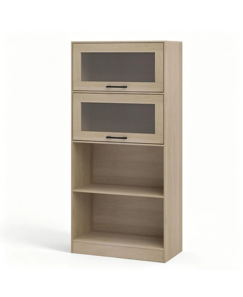 Sugift 4-Tier Bookshelf with Storage Cabinets and Open Compartments