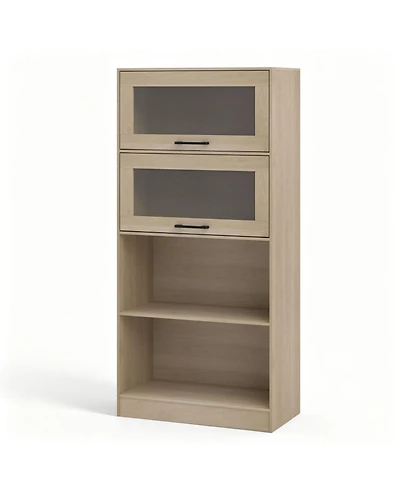 Sugift 4-Tier Bookshelf with Storage Cabinets and Open Compartments