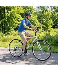 Hongge 700C Aluminum Hybrid Bike with 18-Speed Shimano Drivetrain