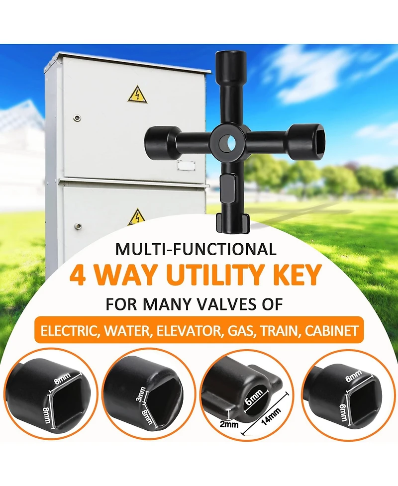 Xdovet Water Meter Key 4-Way Shut Off Wrench T-Handle Valve Tool