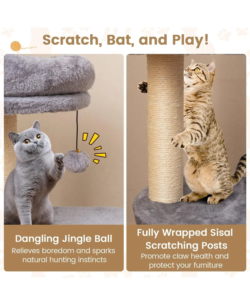 Sugift 40 in Multi-level Cat Tower with Condo and Dangling Jingle Ball
