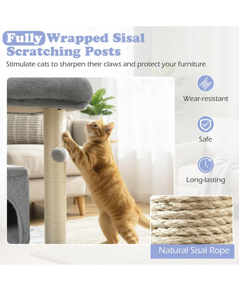 Sugift Small Cat Tree with Large Padded Plush Perch Condo and Scratching Posts for Indoor Cats