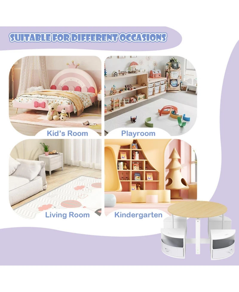 Sugift 5-Piece Toddler Round Nesting Table With 4 Storage Stools For Activities