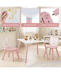 Sugift 3-Piece Kids Table and Chairs Set with Animal Patterns