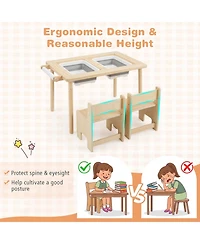 Sugift 3-Piece Kids 6-in-1 Activity Table and Chair Set with 2-Height Adjustable Table