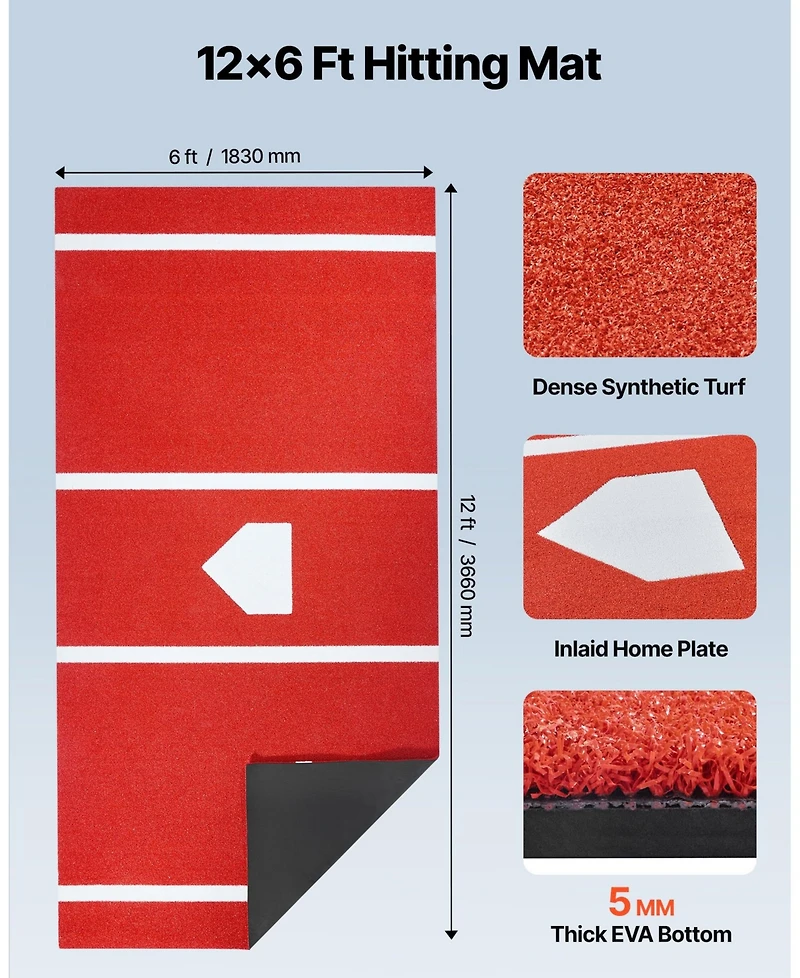 Hongge 12 x 6 ft Anti-Fade Synthetic Turf Baseball Batting Mat
