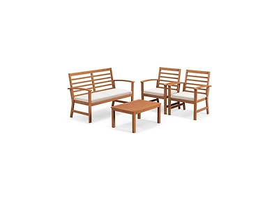 Boyel Living 4 Pieces Outdoor Furniture Set with Stable Acacia Wood Frame