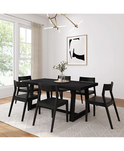 Plank+Beam 72" Classic Solid Wood Dining Table Set + 6 Chairs