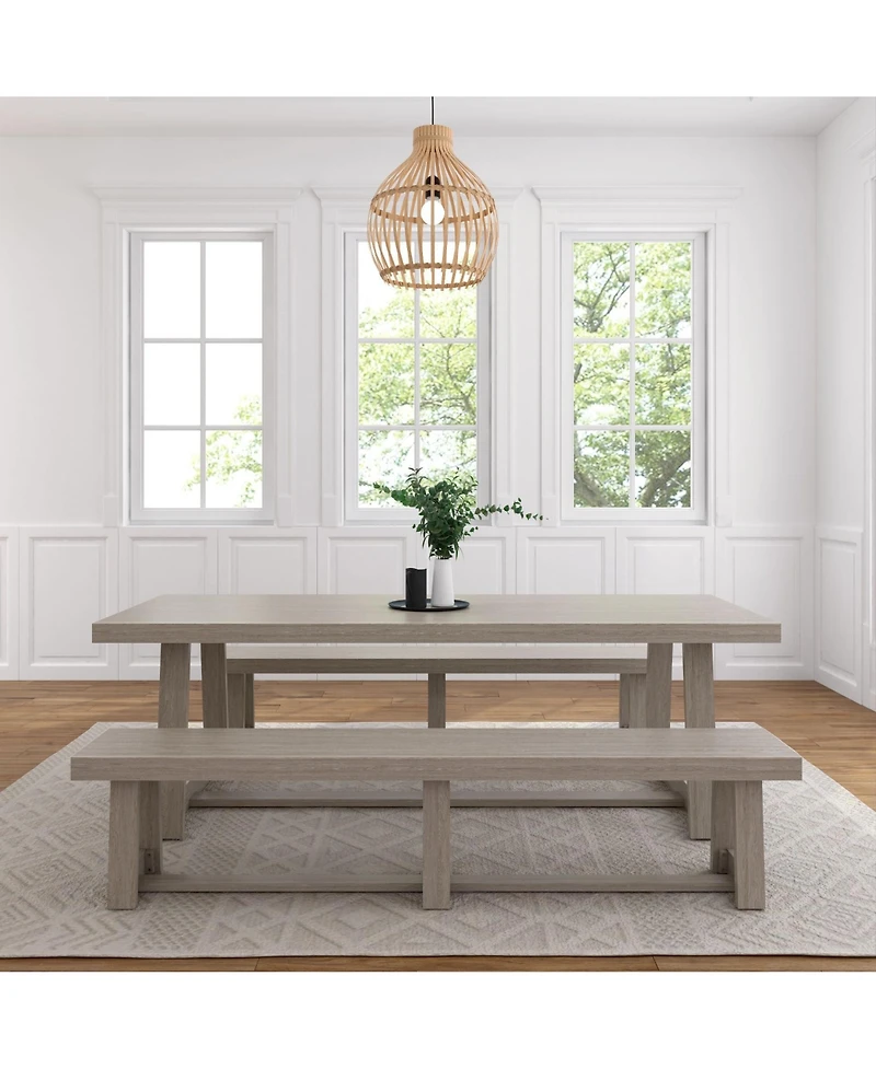 Plank+Beam 94" Classic Solid Wood Dining Table Set with 2 Benches