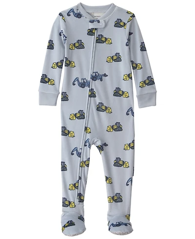 Carters Baby Boys' Construction 2-Way Zip Dream Plush Snug-Fit Footed Pajama