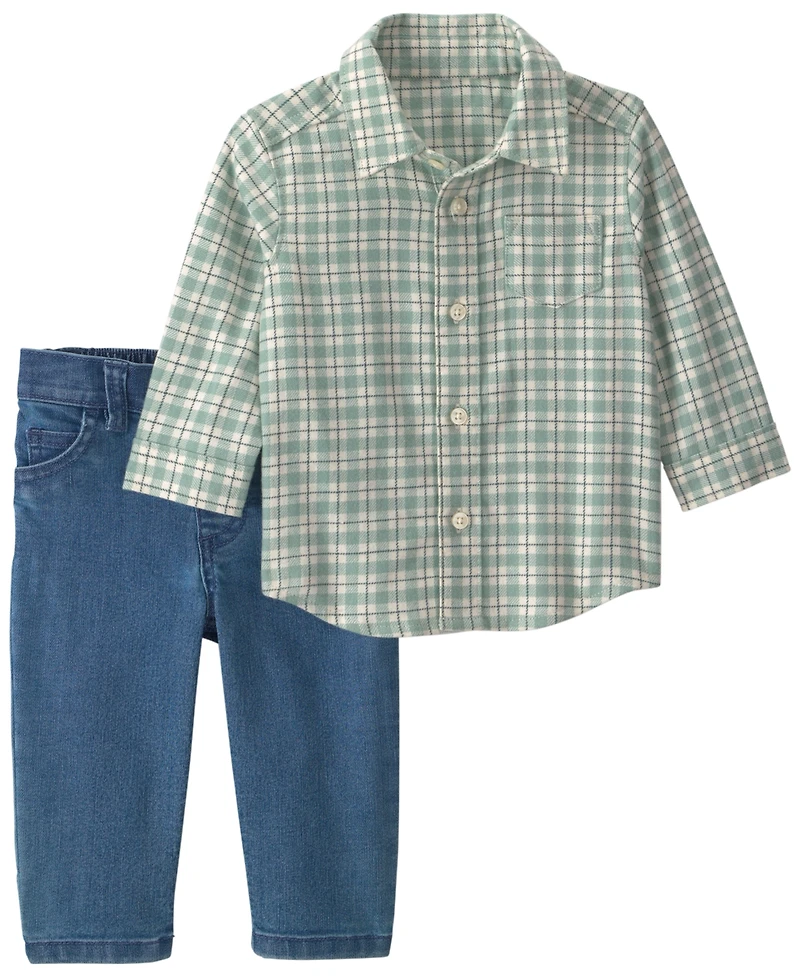 Carter's Baby Boys' Plaid Flannel Long-Sleeve Shirt and Denim Pants, 2-Piece Set
