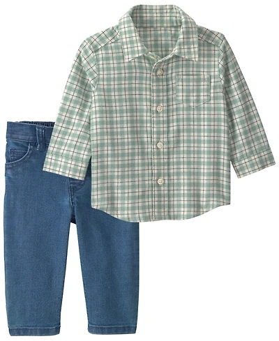 Carter's Baby Boys' Plaid Flannel Long-Sleeve Shirt and Denim Pants, 2-Piece Set