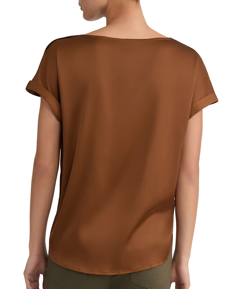 Jones New York Women's Montreal Satin Shoulder Button Detail Blouse