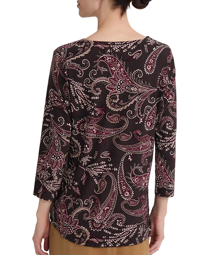 Jones New York Women's Paisley-Print 3/4-Sleeve Keyhole-Neck Blouse