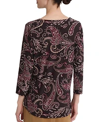Jones New York Women's Paisley-Print 3/4-Sleeve Keyhole-Neck Blouse