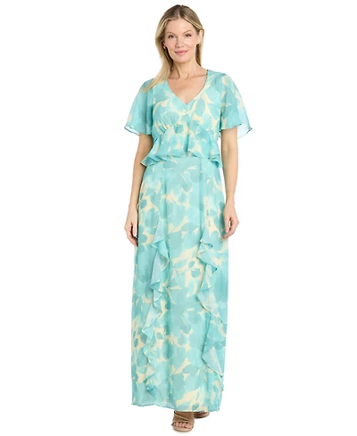 R & M Richards Women's V-Neck Printed Sleeve Dress
