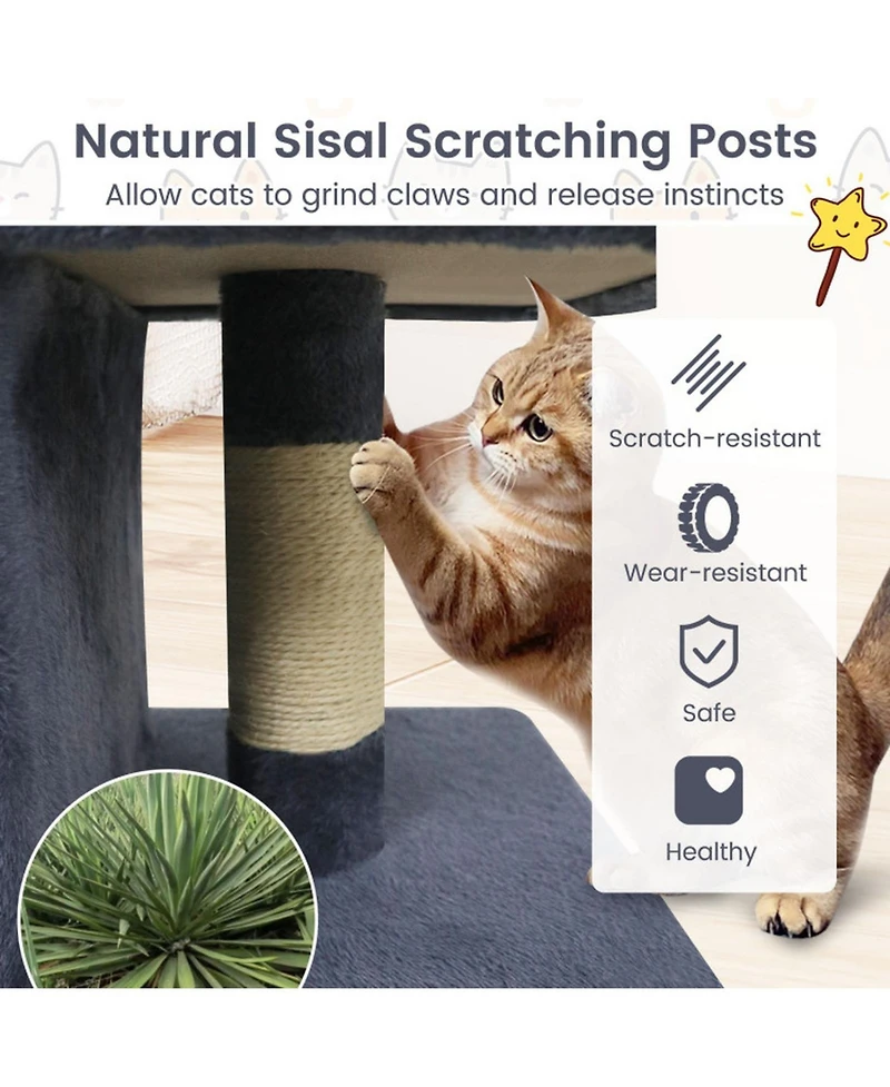 Sugift Modern Space-Saving Cat Tower with Upholstered Perch and 2 Cat Condos