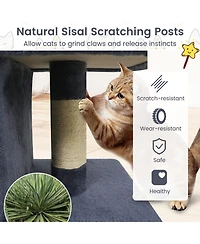 Sugift Modern Space-Saving Cat Tower with Upholstered Perch and 2 Cat Condos