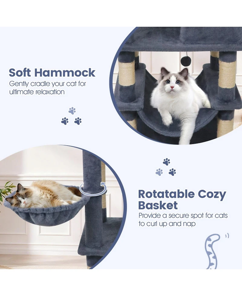 Sugift 66 in Tall Multi-Level Cat Tree Cat Tower with 2 Condos and Sisal Scratching Posts
