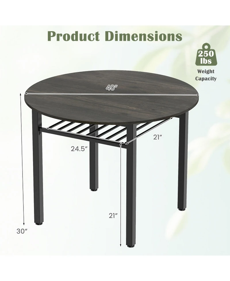 Sugift 40 in Round Kitchen Table with Storage Shelf and Metal Frame for 4 People