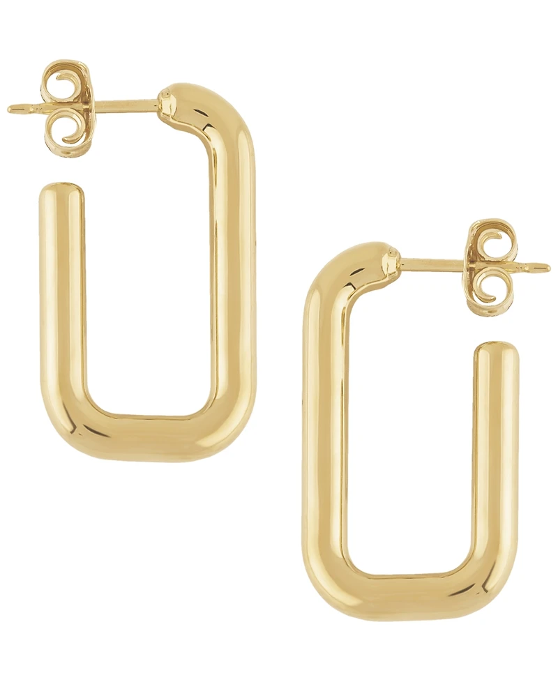 Macy's Sculptured Small Rounded Rectangle J Hoop Earrings in 14k Yellow Gold
