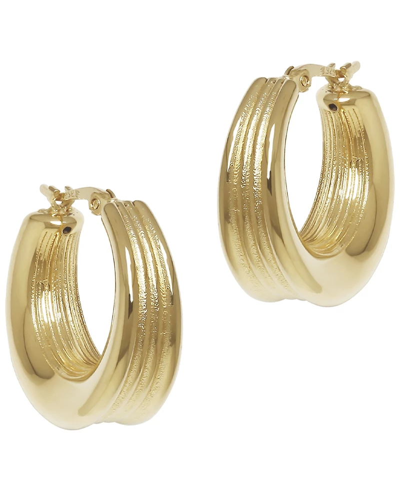 Macy's Sculptured Inverted Ribbed Hoop Earrings in 14k Yellow Gold