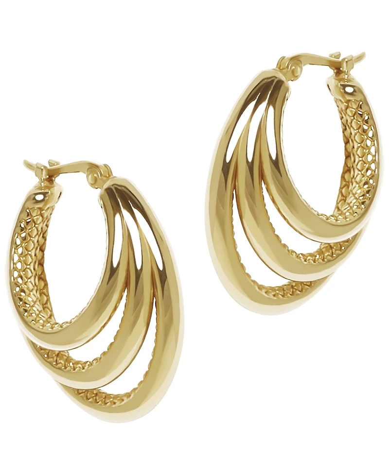 Macy's Sculptured Graduated Triple Tube Hoop Earrings in 14k Yellow Gold