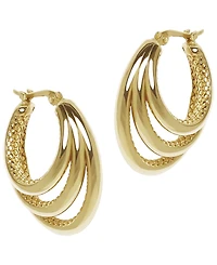 Macy's Sculptured Graduated Triple Tube Hoop Earrings in 14k Yellow Gold