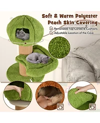Sugift Mushroom Cat Tree for Indoor Cats with 2 Condos Plush Perch and Teasing Balls