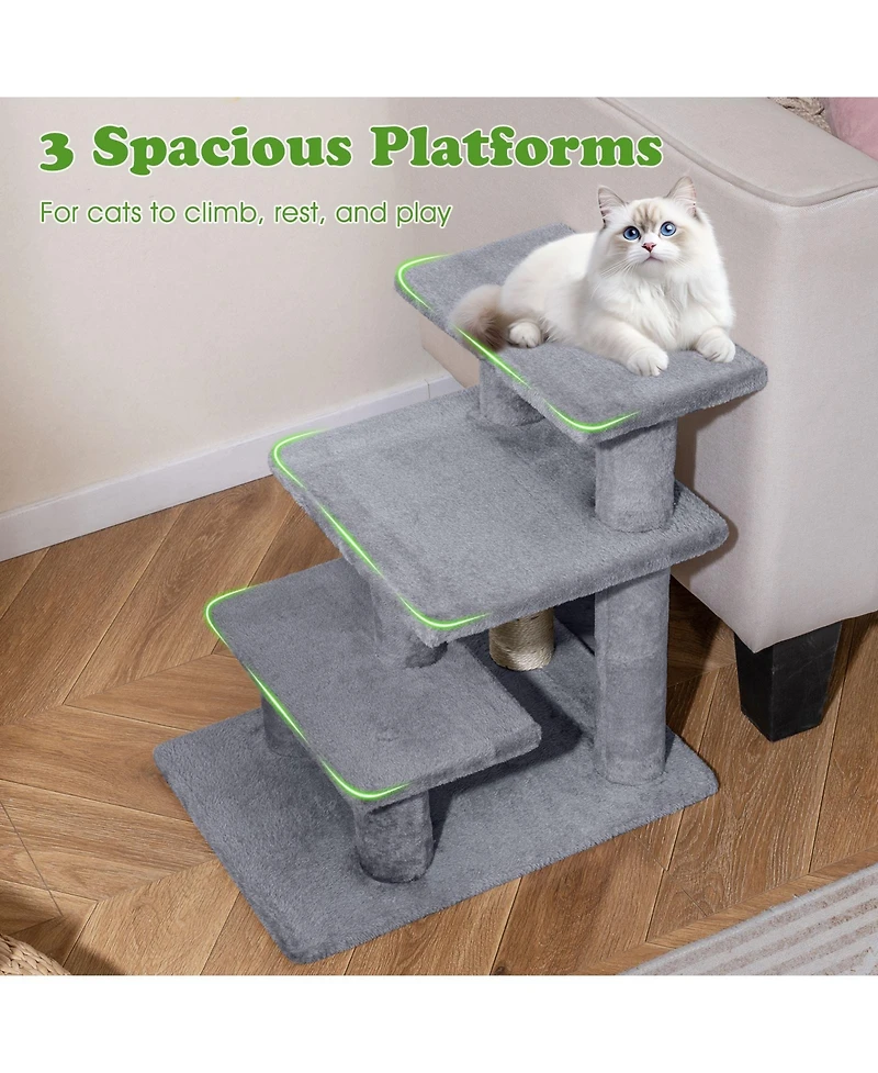 Sugift 3-Tier Cat Stairs 19 in Plush Steps with Scratching Posts for High Bed Sofa