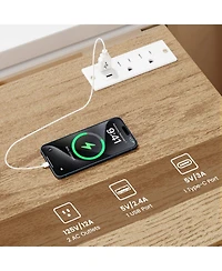 Sugift Set of 2 Nightstands with Charging Station End Tables with 3 Drawers for Bedroom