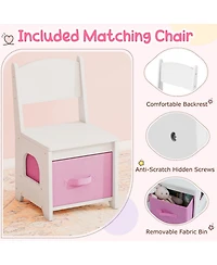 Sugift Kids Vanity Set Pretend Play Dressing Table with 3-Color Lighting Modes Adjustable Brightness