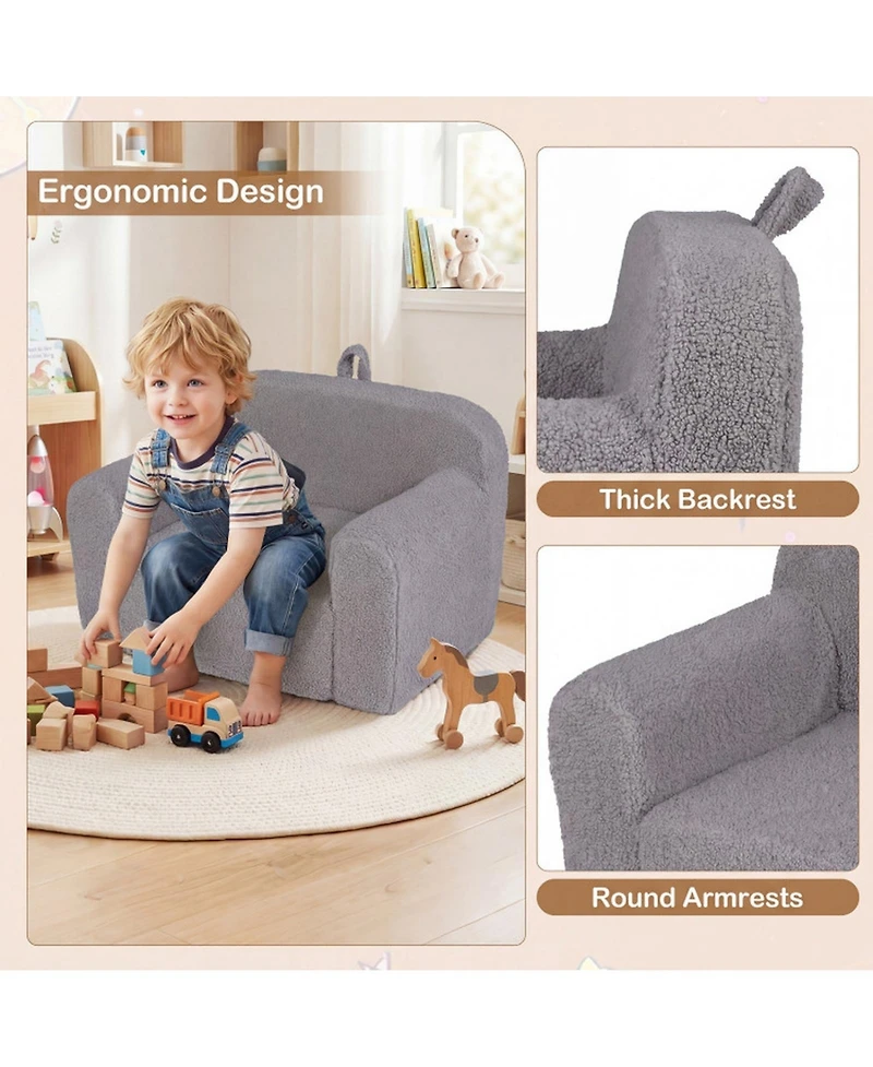 Sugift Portable Kids Toddler Sofa with Anti-Slip Base Teddy Fleece