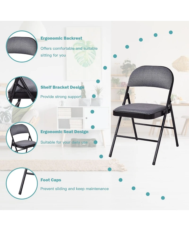 Sugift 4-Piece Fabric Upholstered Padded Seat Folding Chairs