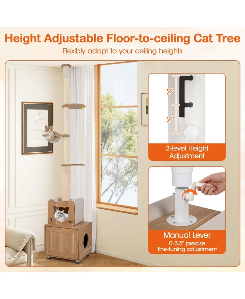 Sugift 101 in Floor to Ceiling Cat Tree Height Adjustable With Litter Box Enclosure