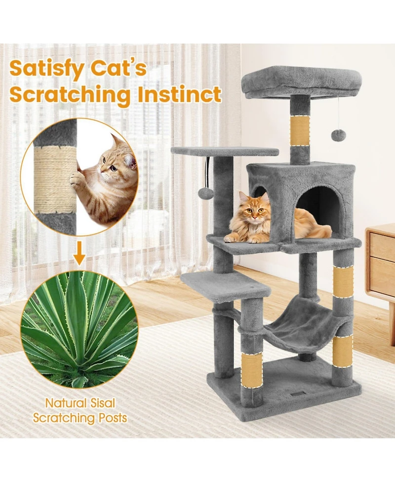 Sugift Multi-Level Cat Tower with 2-Door Condo Padded Top Perch and Hammock